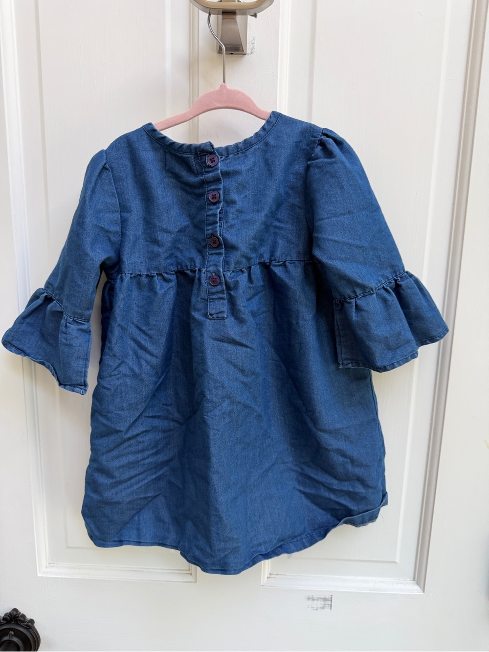 Dollhouse Girls 4 Denim-Blue Embroidered Butterfly Tunic Long Sleeve Blouse Top - Picture 7 of 7
